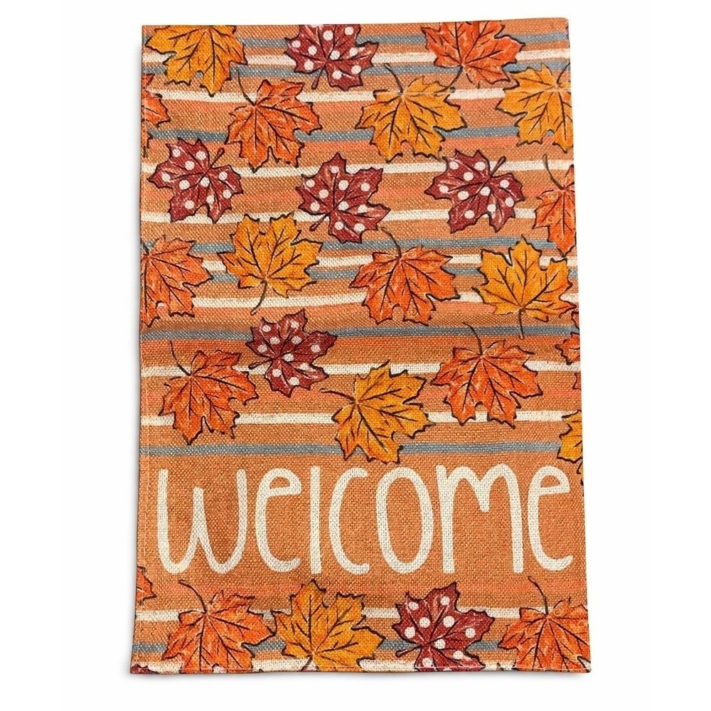 Fall Welcome Garden Flag Autumn Leaves Stripes Outdoor‎ Decor 12x18 Inches